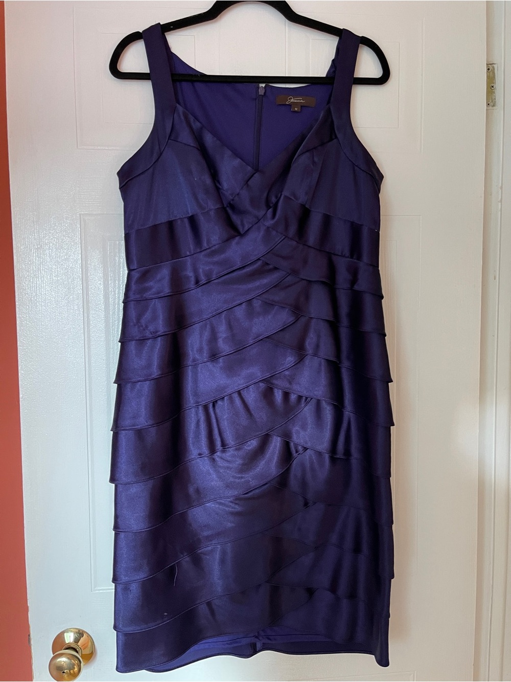 Jessica Purple Satin Tiered V-Neck Midi Dress